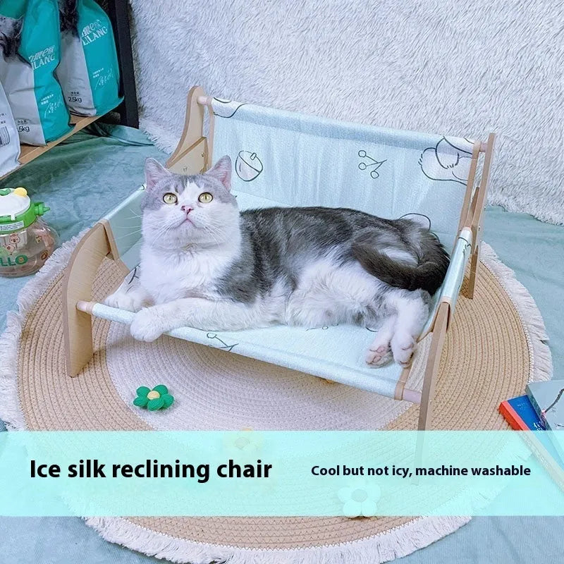 Four Seasons plus size cat nest hammock 52x42x29cm with wooden frame and bear cushion