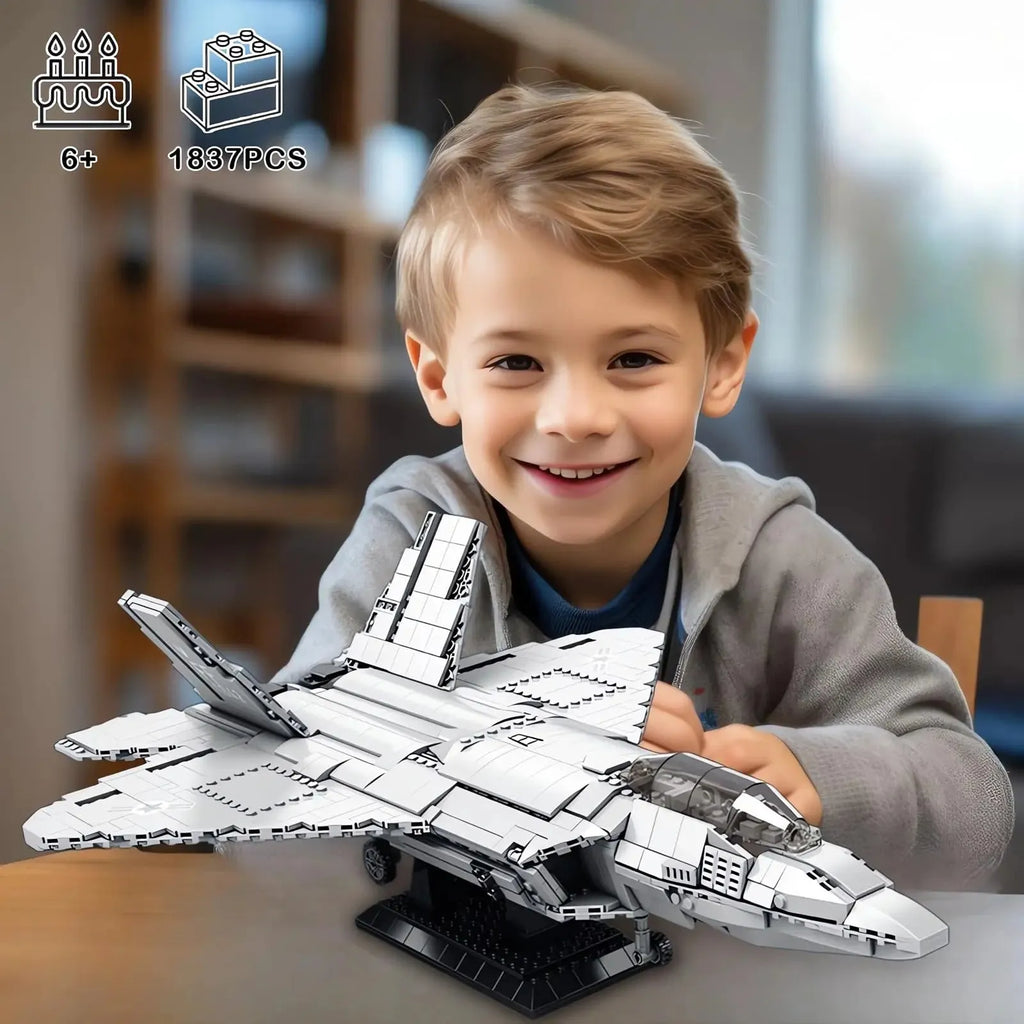 Aerospace military aircraft F-22 Raptor building blocks toy with 1837 pieces in colour box