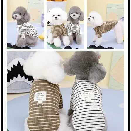 Cotton puppy clothing pull ring striped bottoming shirt in brown or white, sizes S to XXL