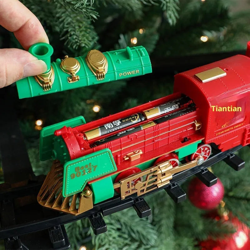 Christmas train hanging rail car electric decorative toy set with plastic construction in retro style