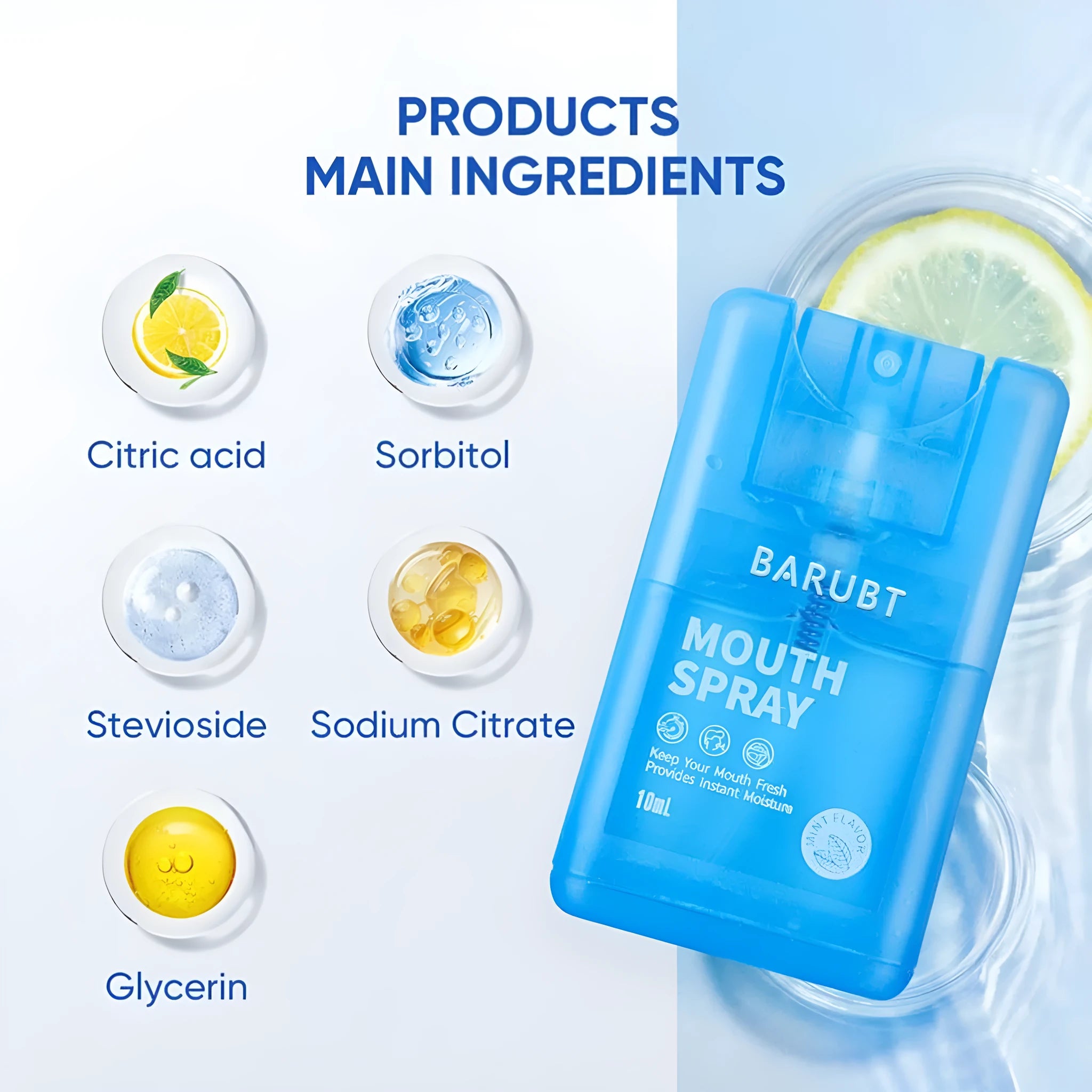 Portable oral spray for fresh breath for dating, compact plastic bottle