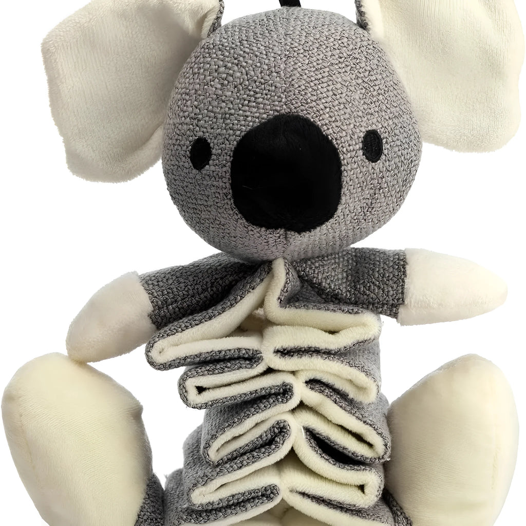 Hollypet grey koala stuffed dog squeaky toy with crinkle paper, 30cm long.