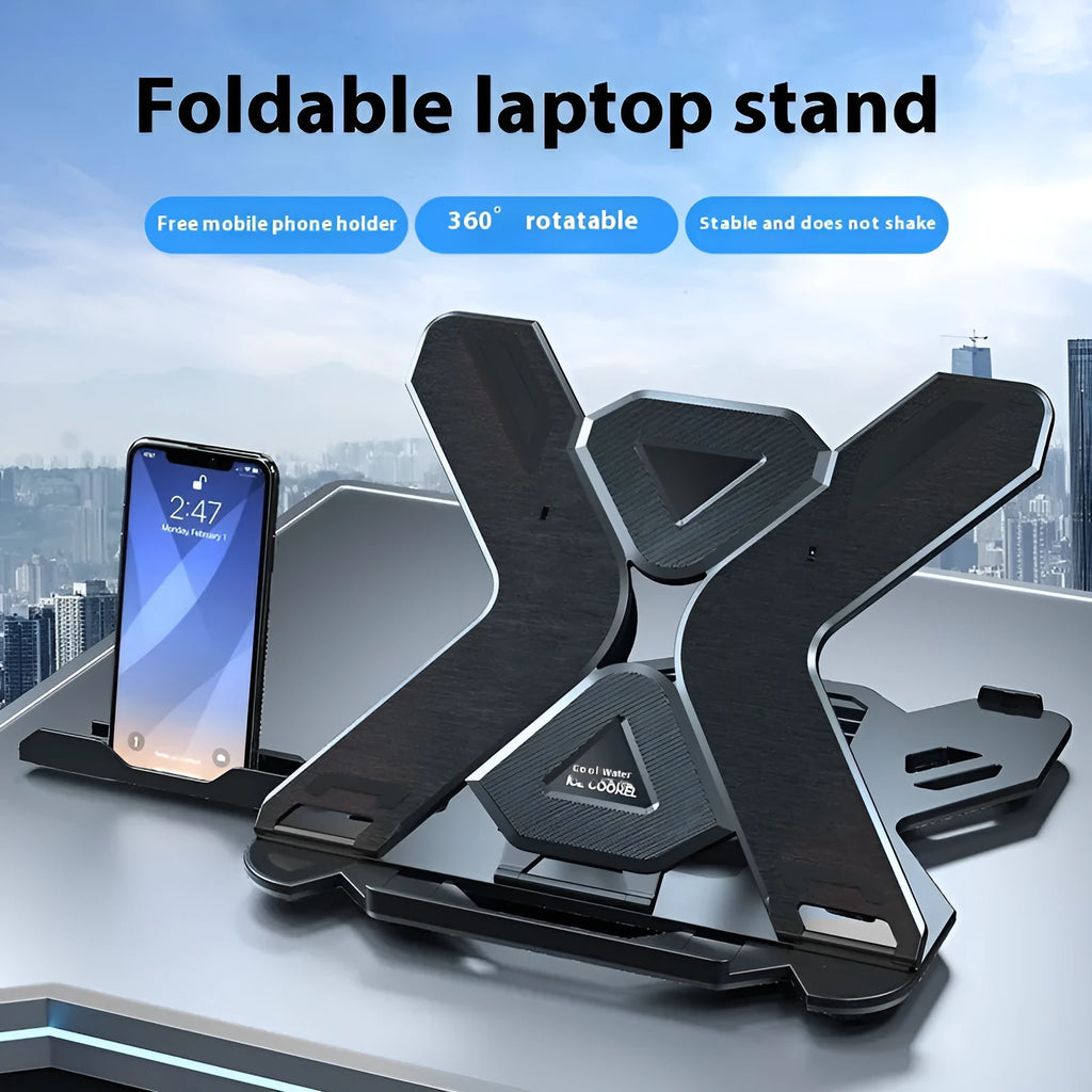 Black ABS plastic laptop bracket with 300x200mm platform showing laptop placement