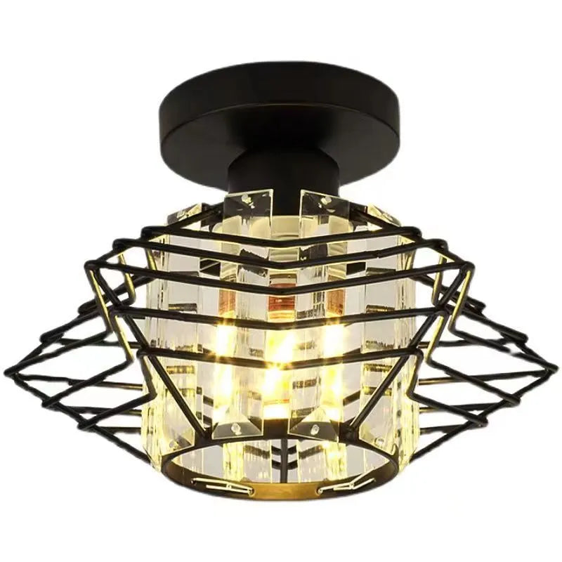 European modern crystal ceiling lamp in black and gold finishes for living room and bedroom