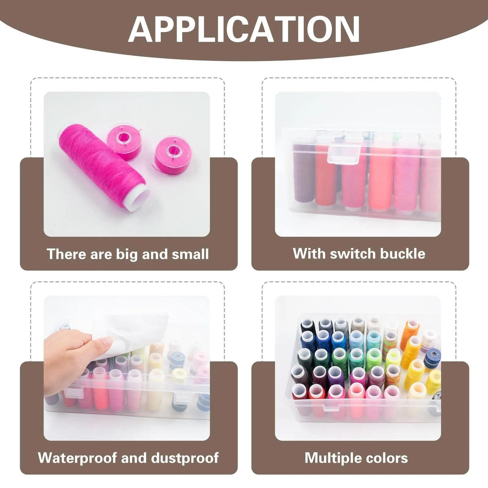 Plastic storage box with 42 compartments for organising sewing threads and embroidery supplies