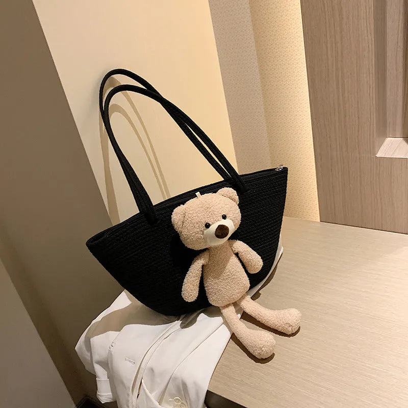 Woven cotton linen dumpling-shaped bag with double shoulder straps in six colour options