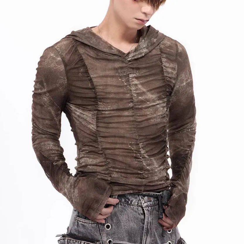 Boys' lightweight ice silk bottoming shirt with printing and pleating details in polyester fabric