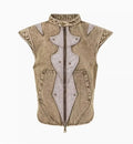 Men's pleated denim vest in cotton fabric, Korean style, shown in available colour.