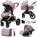 Lightweight folding baby cart with iron pipe frame, sit and lie positions, 15kg capacity, in khaki colour