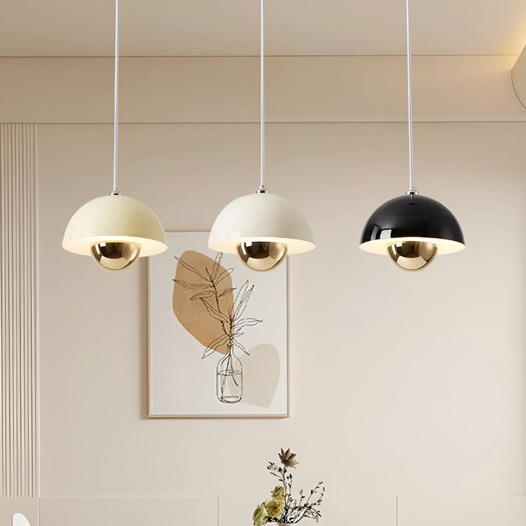Compact 18cm retro minimalist pendant light in beige with black cable, suitable for home or restaurant use
