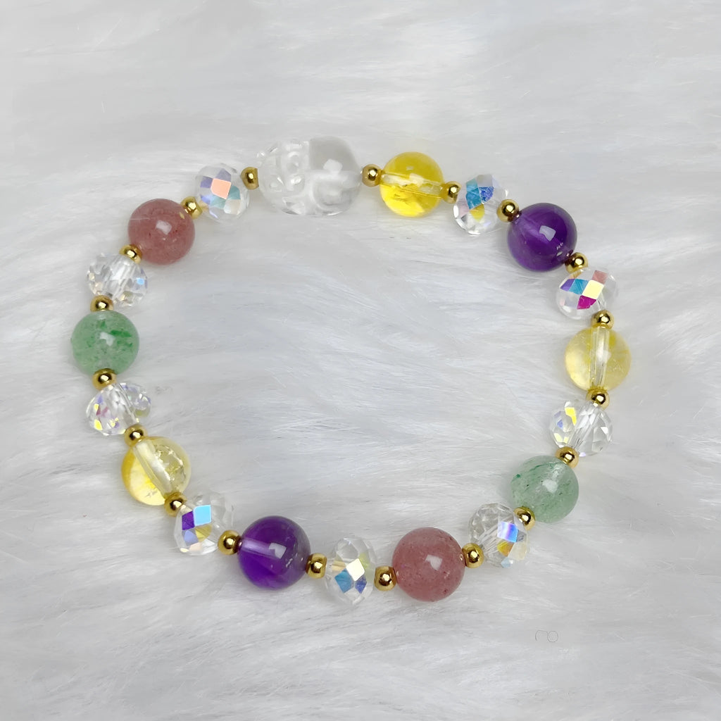 Handmade crystal bracelet with Phoenix Nine Tail Fox animal zodiac charm on adjustable band.