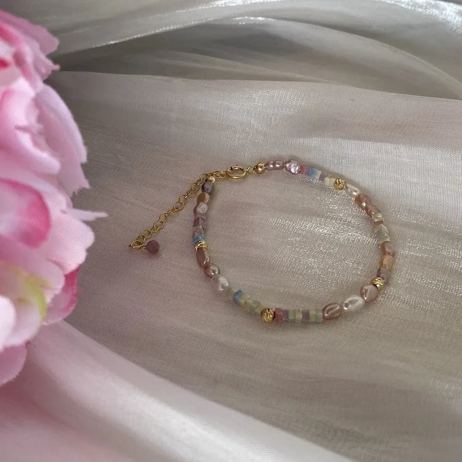 Women's purple pearl bracelet and necklace set with 14K gold vermeil finish