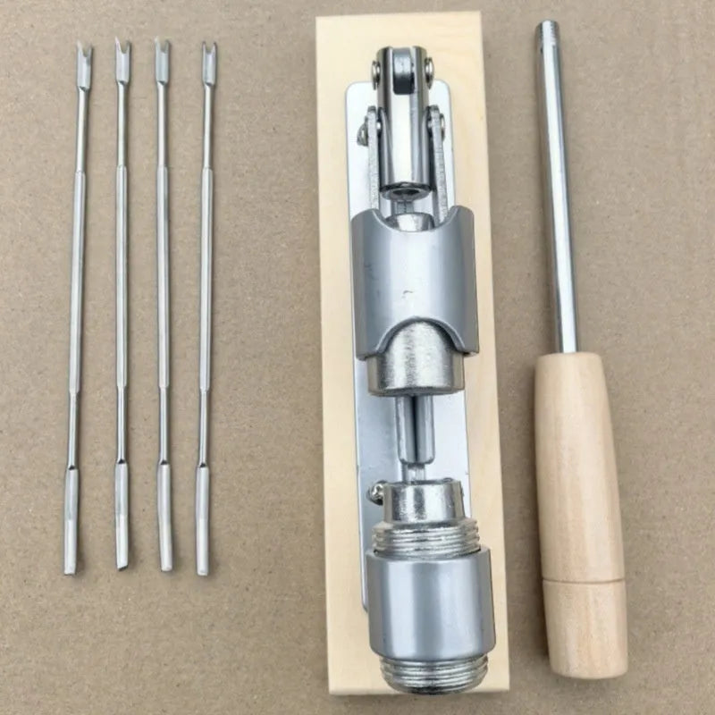 Mechanical walnut cracker with wood board and aluminium parts in irregular style