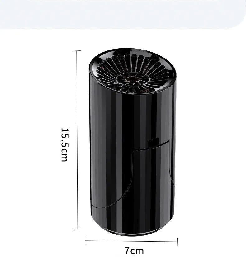 Black 150W car heater with ABS body, 12V or 24V, overheating protection, low noise, air purification option.