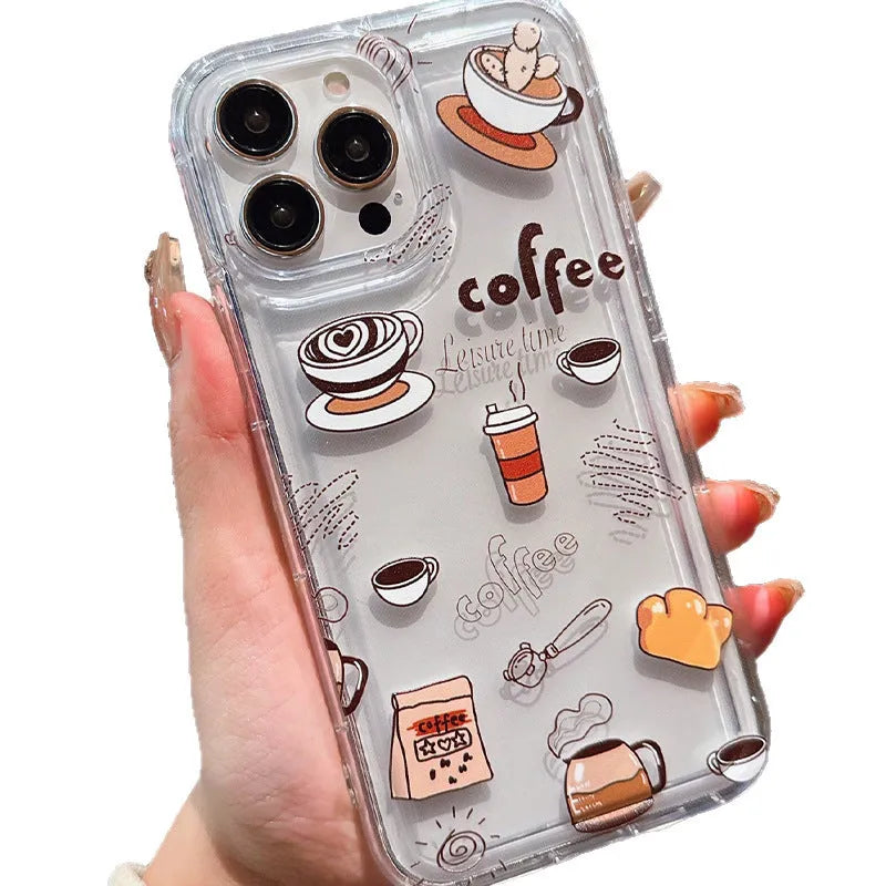 Coffee airbag transparent silicone phone case for Apple iPhone with cartoon design