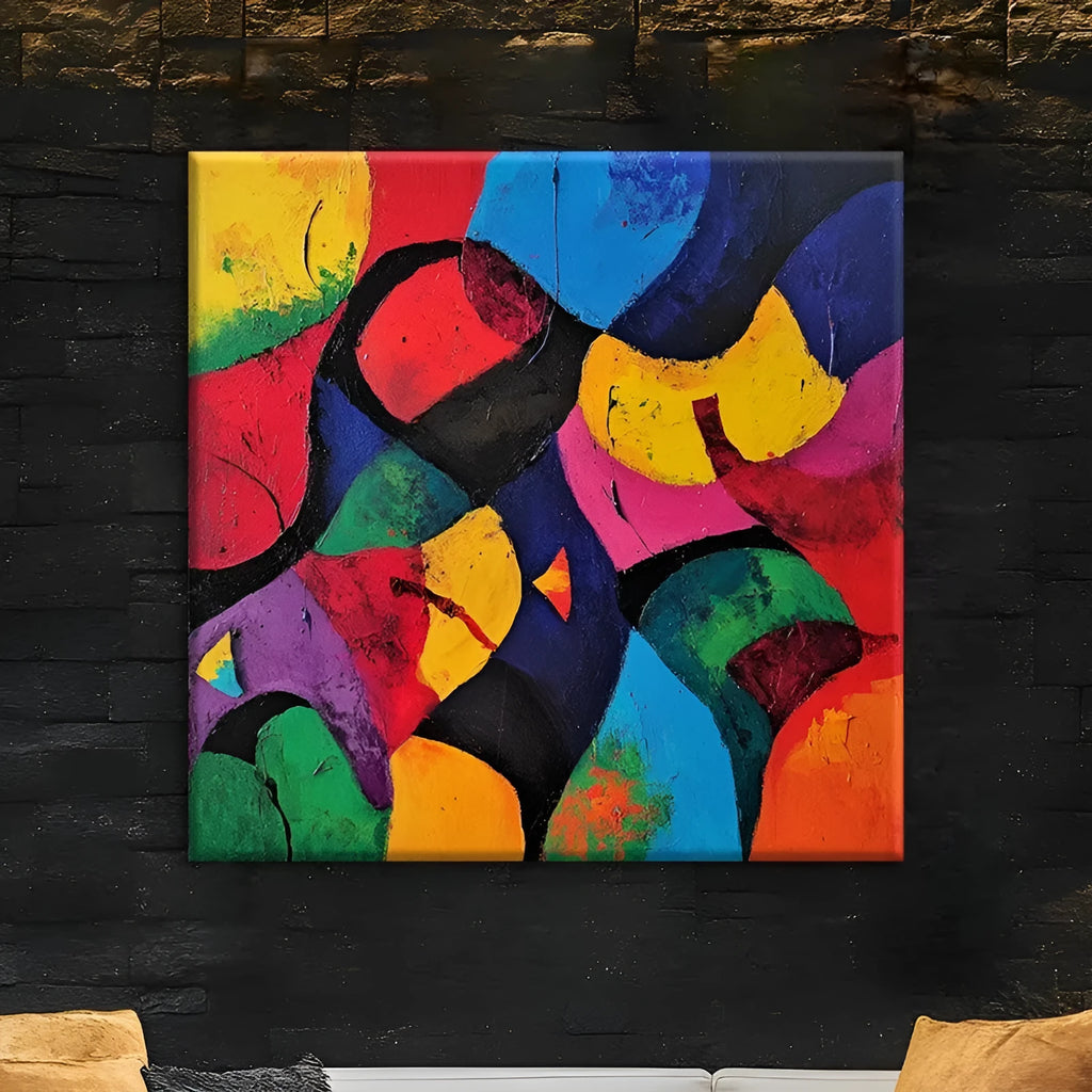 Hand-painted abstract oil painting on canvas, square unframed one-panel wall art in six sizes and two colours
