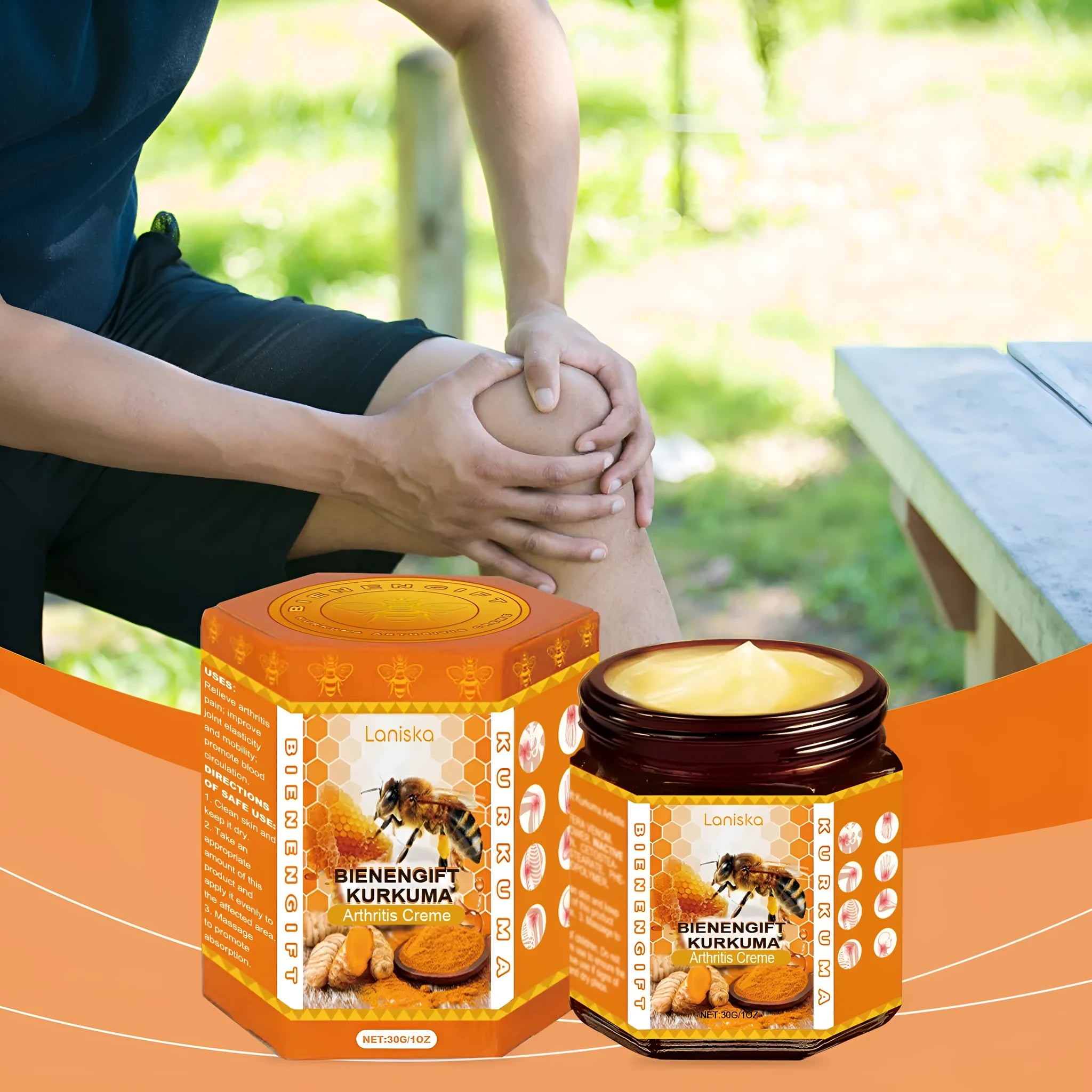 30g tube of turmeric joint soothing cream with bee venom and botanical extracts.