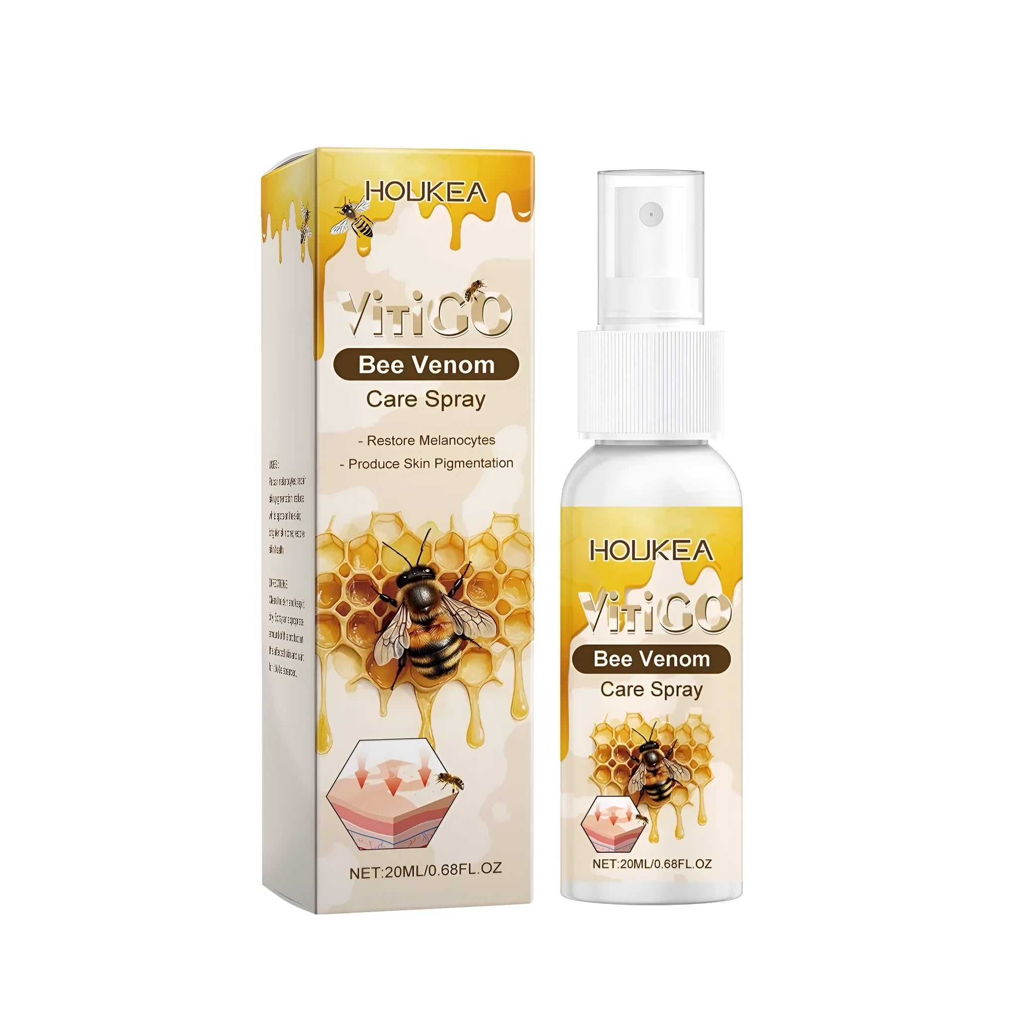 20ml bottle of care spray with menthol and bee venom for topical application.