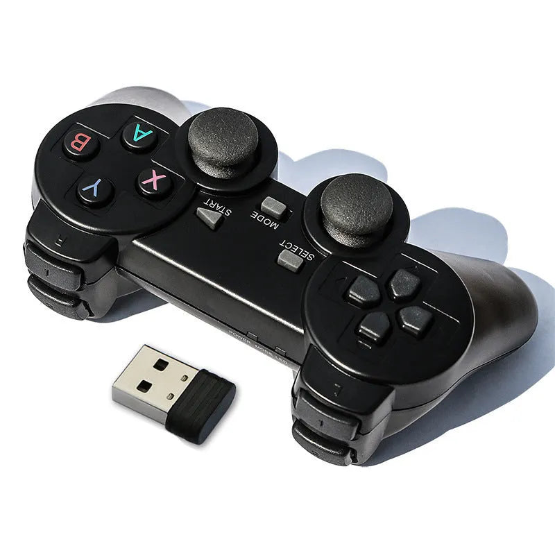 Classic black 2.4GHz wireless gamepad with USB receiver and bracket for Android TV, PC, and PS3
