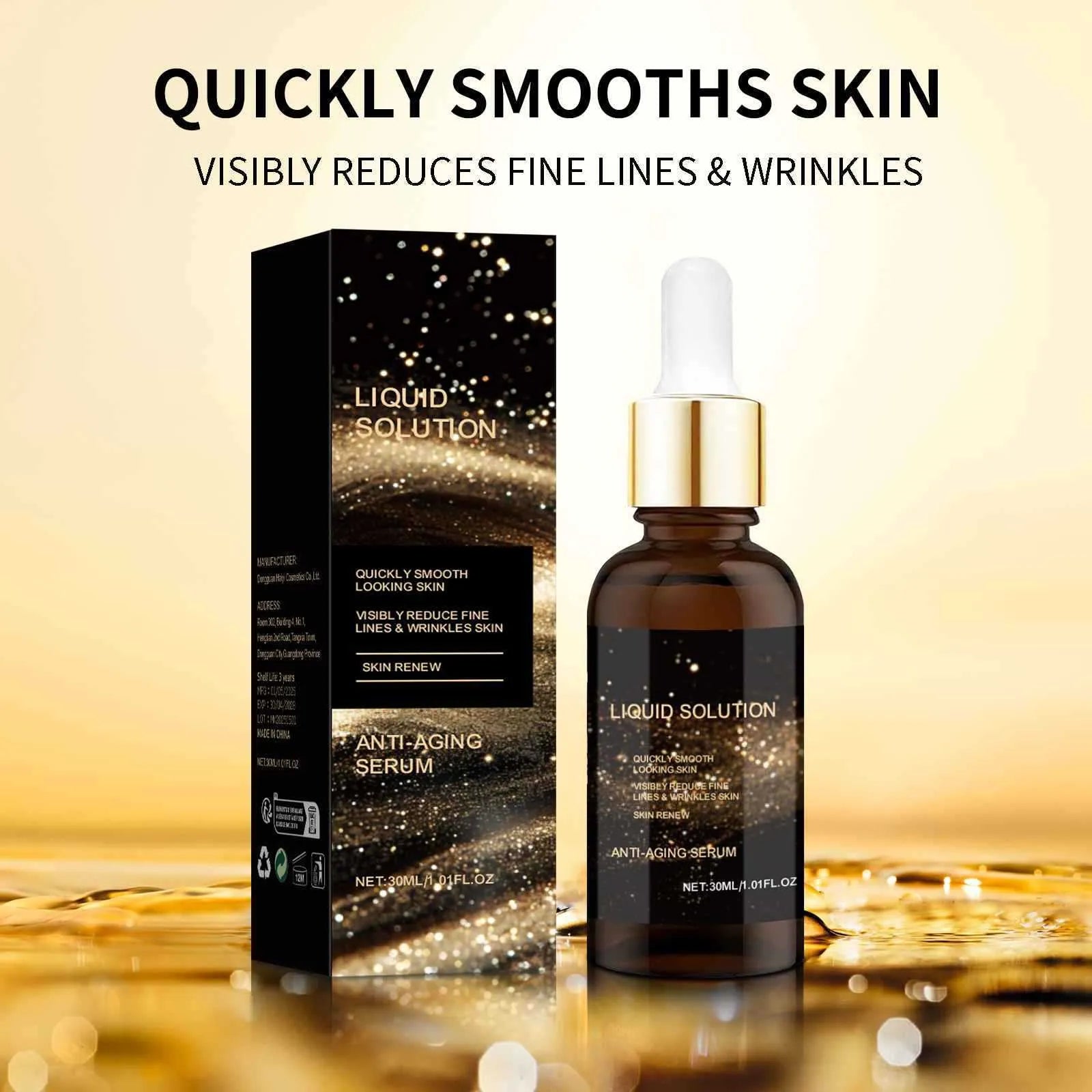 30 ml facial moisturising care solution bottle with hyaluronic acid, approximately 9 cm tall