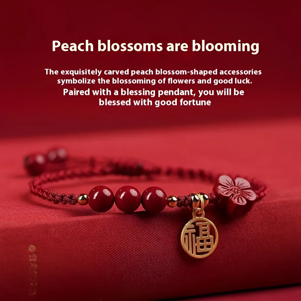 Cinnabar braided rope bracelet with traditional blessing card in ethnic style for unisex wear