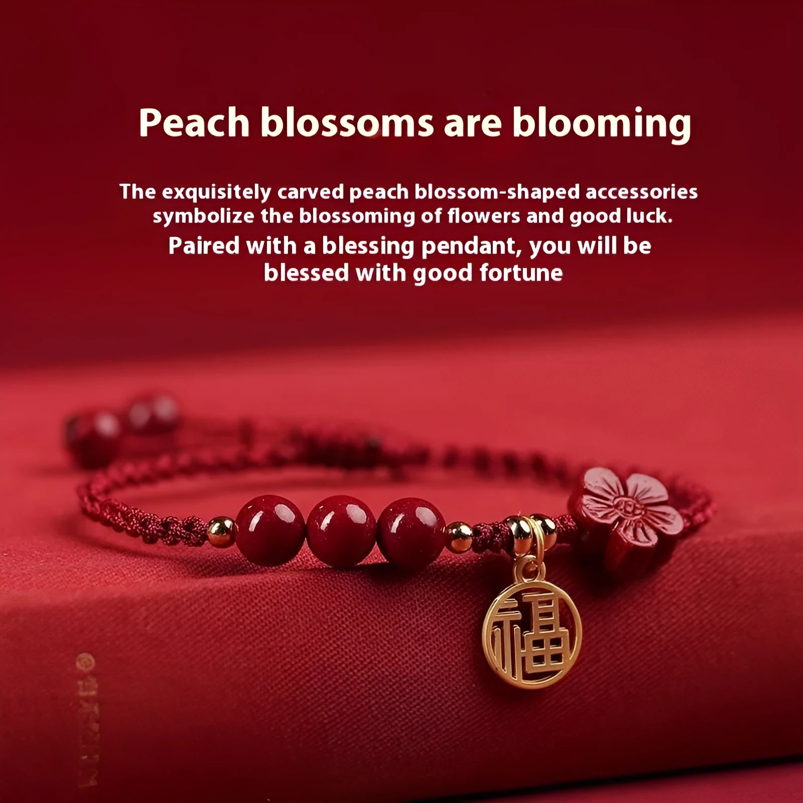 Cinnabar braided rope bracelet with traditional blessing card in ethnic style for unisex wear