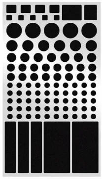 Pack of black matte finish blackout stickers for covering LED lights on air conditioning units and other electronics