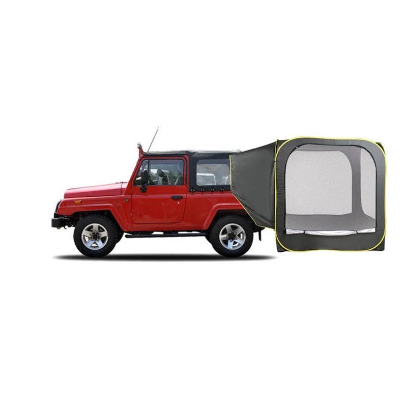Black pop-up outdoor camping car tail tent with quick-throw design unfolded to 200x200x200cm size