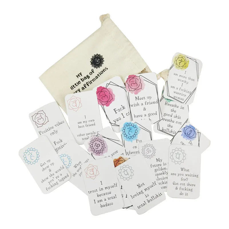 Set of 16 funny affirmation greeting cards with soft healing designs in a gift bag
