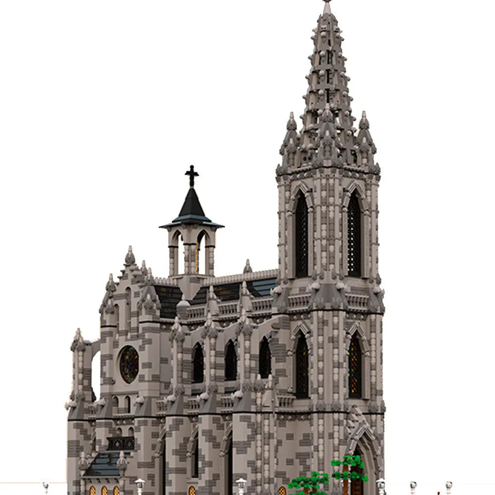 Completed street view super cathedral building block model measuring 37x78x87cm