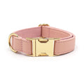 Leather dog collar with colour-blocking velvet trim in caramel on a dark brown base.