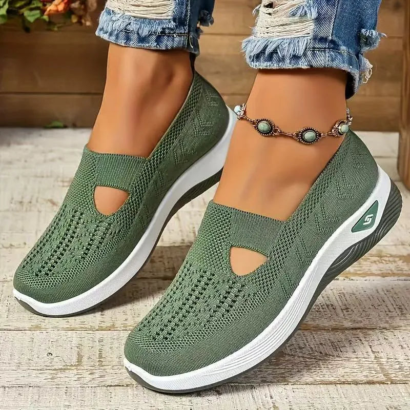 Women's casual mesh shoes with a T-strap and soft PVC sole in multiple colours.