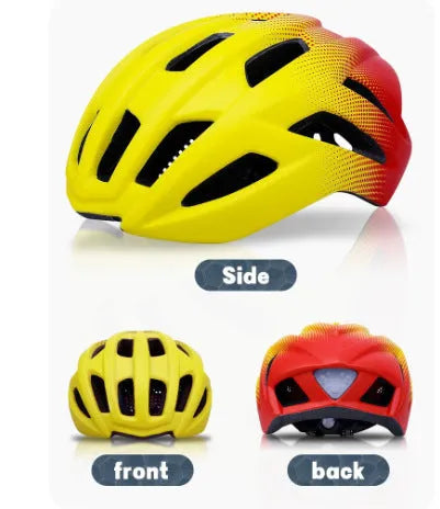 Orange road bike mountain riding helmet with 16 vents and In Mold construction on white background