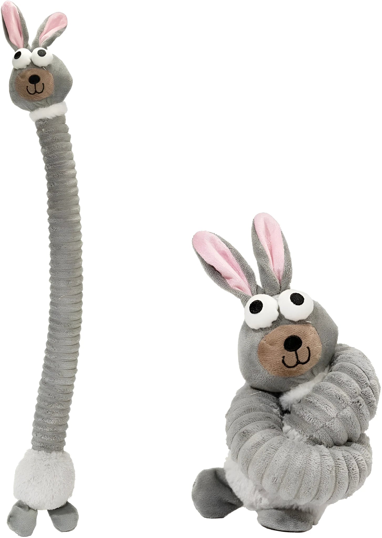 Brown grey yellow squeaky dog toys with plush stuffing and crinkle sound