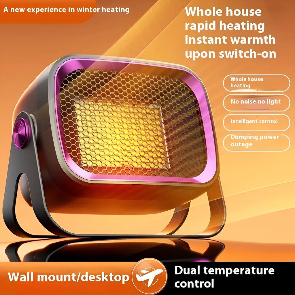 Compact desktop ceramic heater in white with push-button controls and rotatable air vents