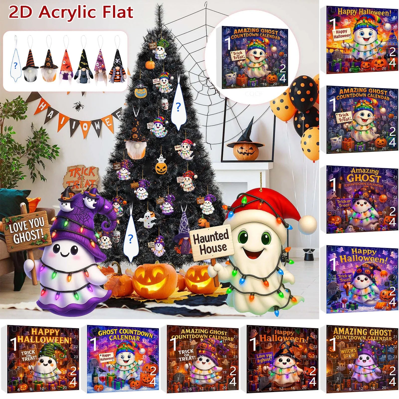 Ghost Pumpkin Doll blind box set with 16 pendants, 6 PVC figurines, 2 plush dolls in Halloween series niche style