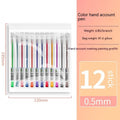 Boxed set of twelve coloured gel pens with 0.5 mm fine tips on a white background