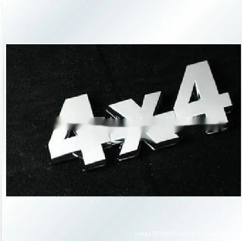 Metal 3D 4x4 rear car badge sticker in silver plated finish on a vehicle boot