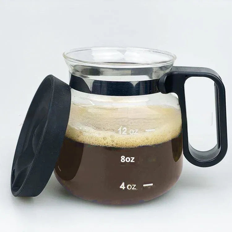 Transparent borosilicate glass coffee maker carafe with silicone cover, 355-473 ml capacity