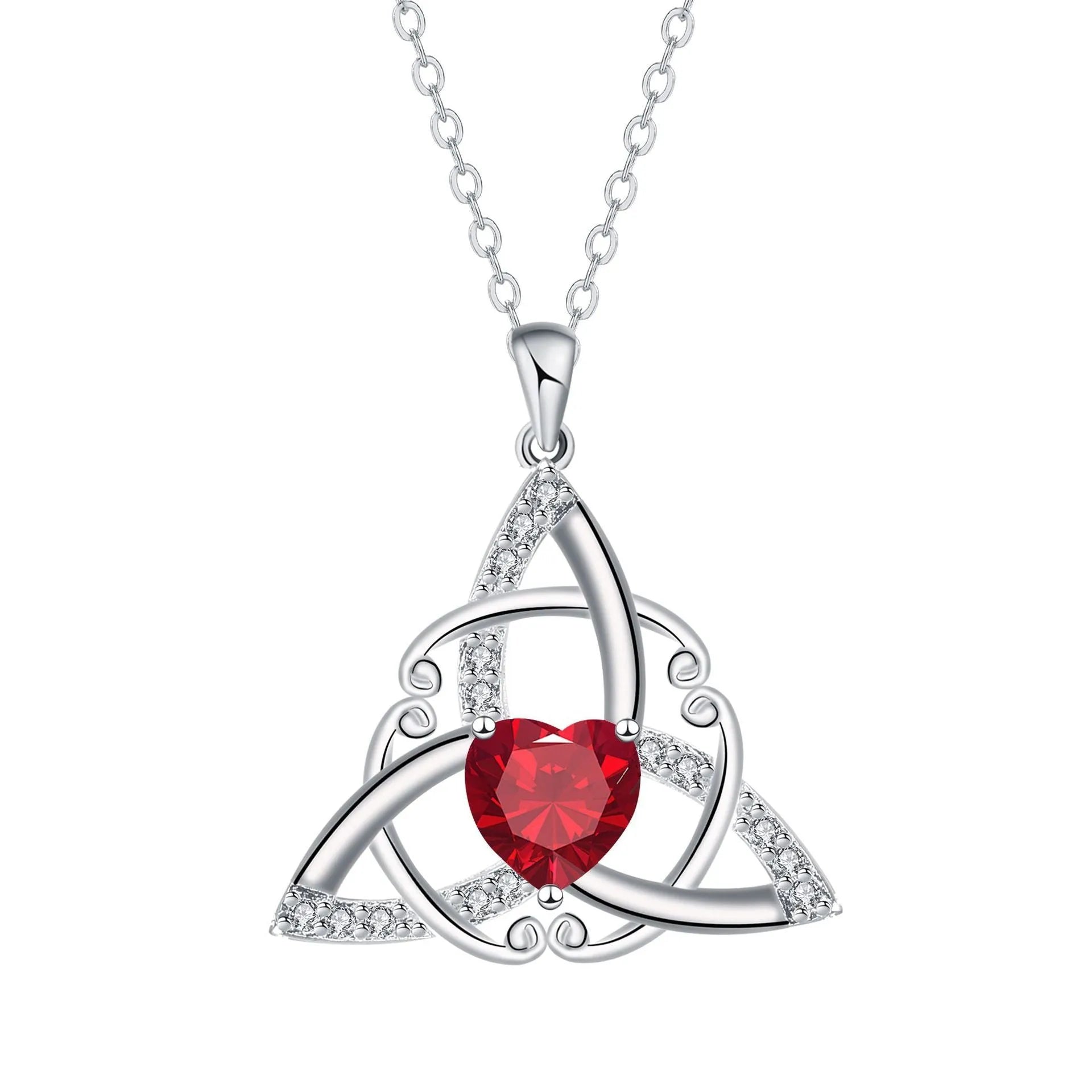 Geometric Celtic knot pendant necklace for women in copper with a choice of electroplated colour finishes.