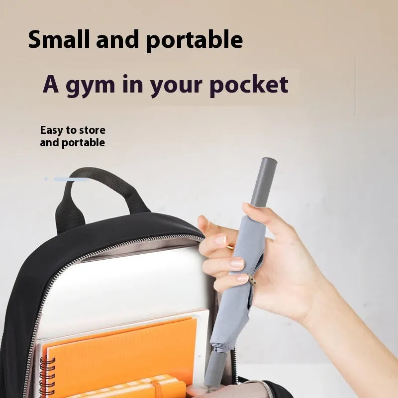 Grey and pink yoga multi-function stretching tool made of iron and plastic for shoulder and hip flexibility.