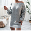 Women's off-shoulder knitted dress with lantern sleeves in solid colour options
