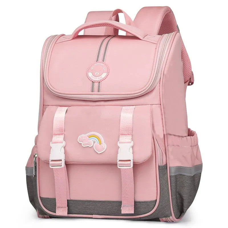 Children's cute sweet princess style backpack in cherry blossom pink, made from polyester, with curved shoulder strap