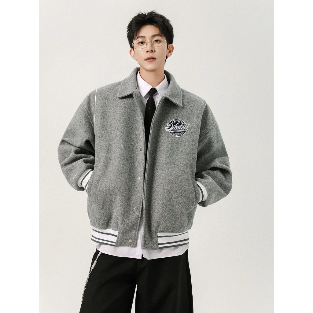 Men's casual patchwork vintage jacket loose fit striped Flower Gray with stick pocket