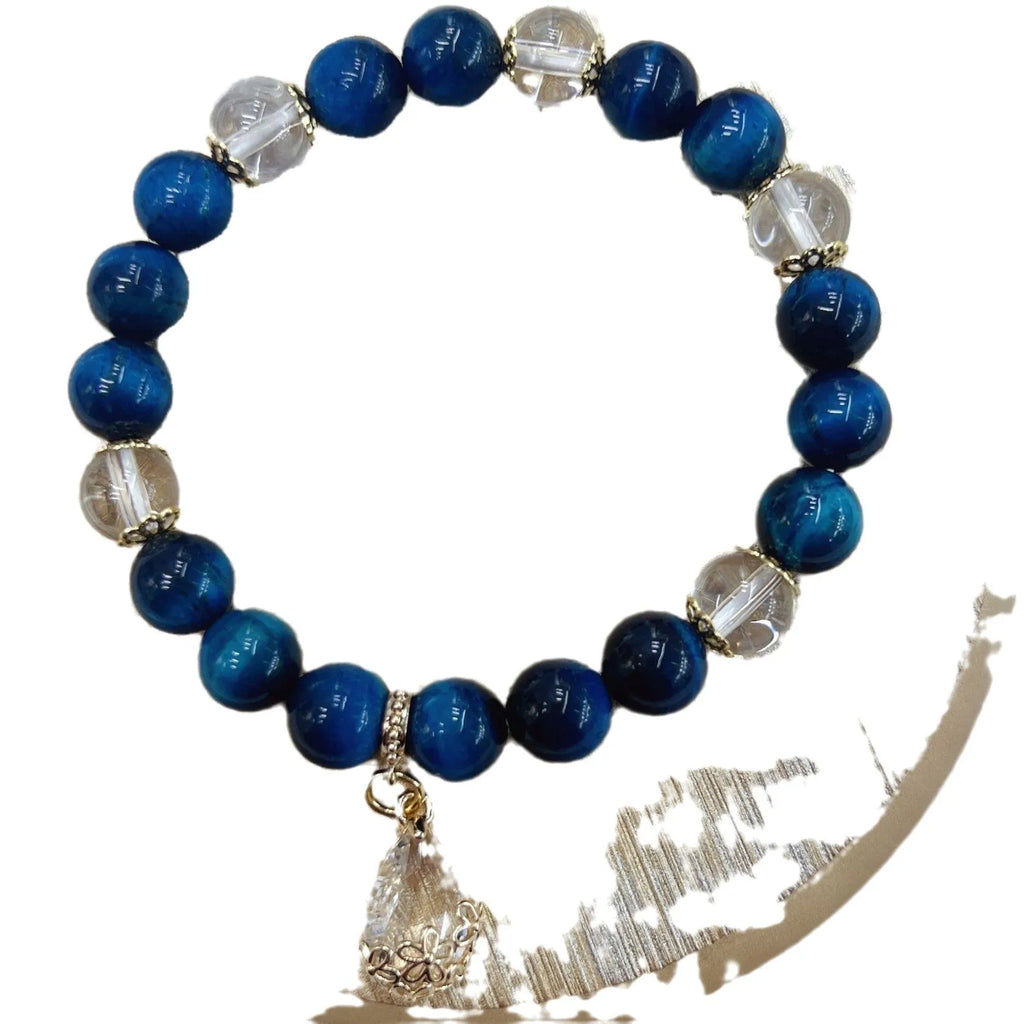 Blue tigereye drop-shaped bracelet for women with manual processing and colour-retaining finish