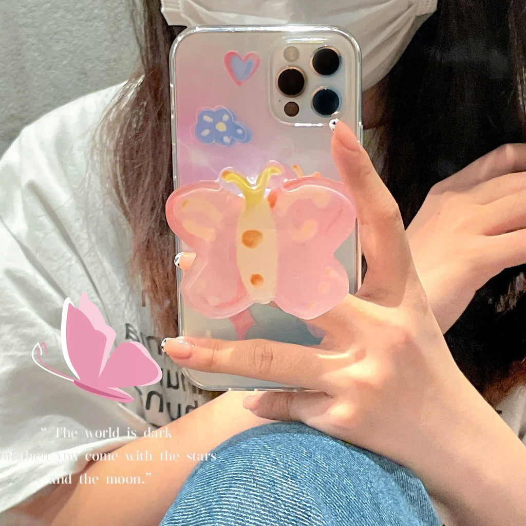 Millennium Spice butterfly stand phone case for iPhone, TPU back cover, solid colour butterfly design