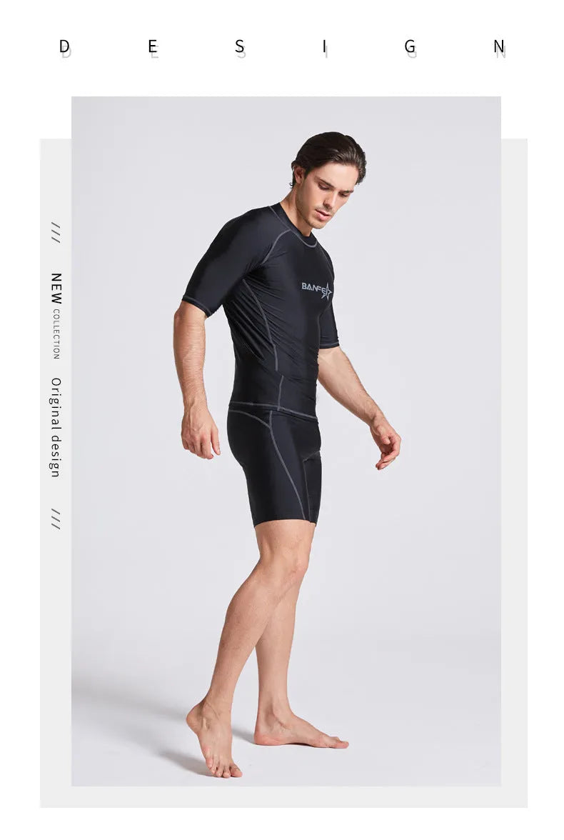 Men's quick-drying half sleeve swimsuit set for snorkelling and surfing in nylon fabric