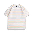 Loose fit striped half sleeve t-shirt in apricot, black, yellow, grey or pink colours