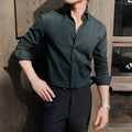 Men's dark striped V-neck long sleeve cardigan shirt in polyester blend fabric