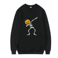 Women's printed crew neck long sleeve top in black with creative pattern, shown front view